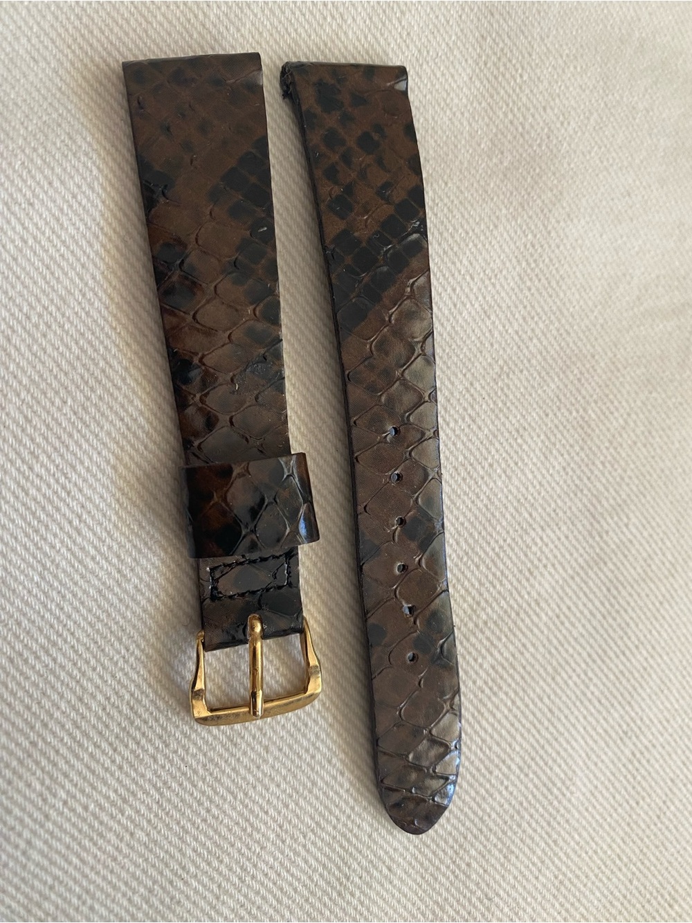 Brown Snakeskin Leather Watch Strap with Gold Buckle